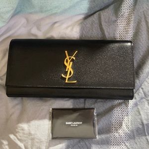 YSL saint laurent Black Grained Leather Cassandre Clutch Bag